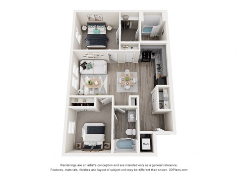Floor plan for 2 beds, 2 baths, 865 sqft